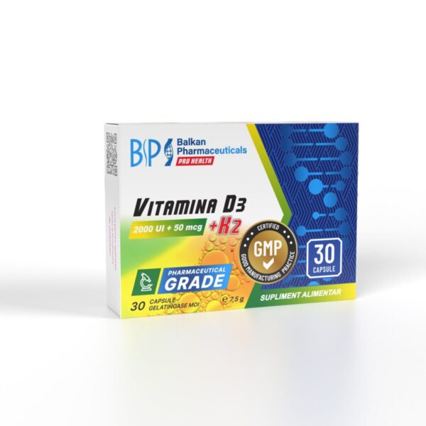 Vitamin D3 + K2, 2000 IU + 50 mcg, 30 capsules